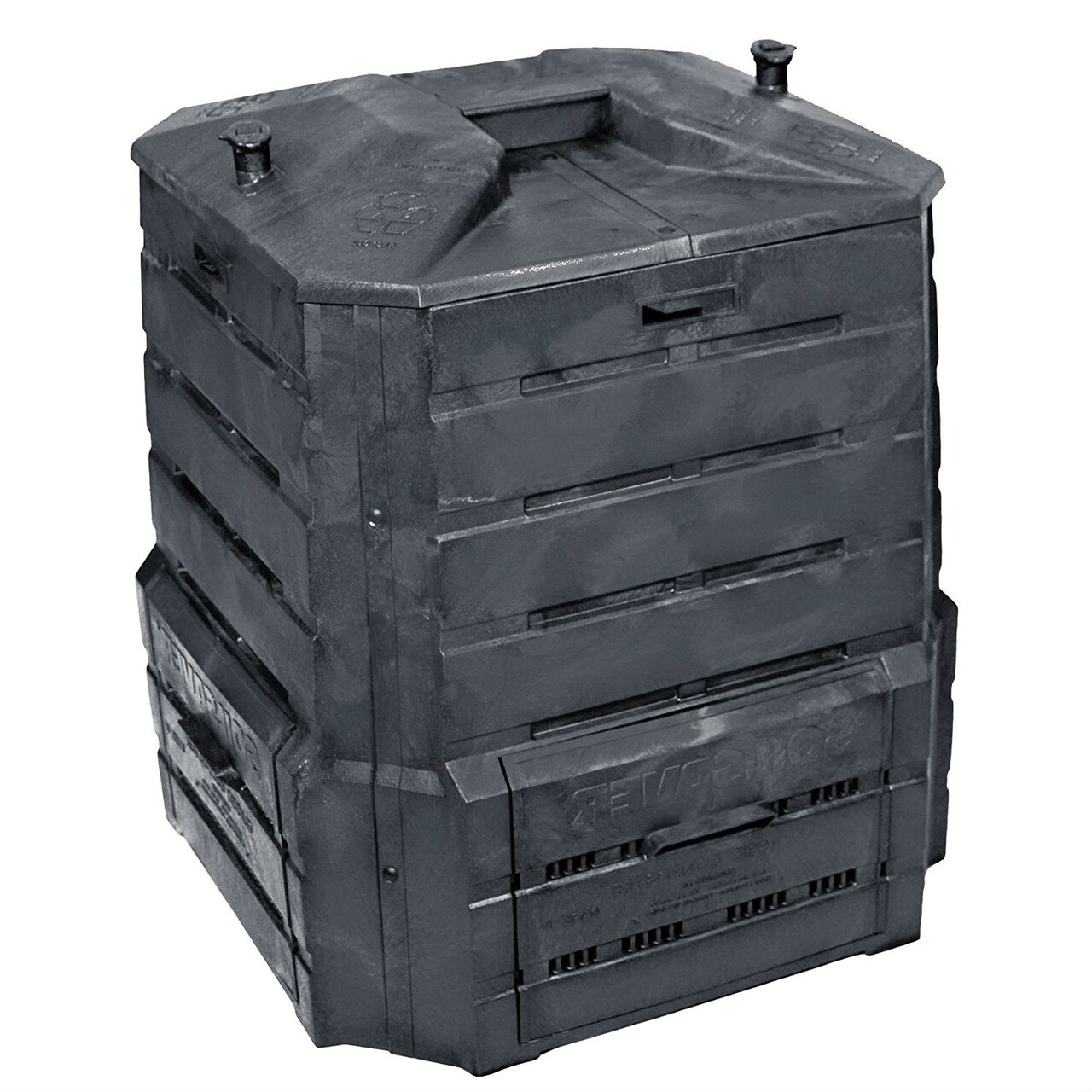 Black Plastic 94 Gallon Compost Bin with Locking Lid and Sliding Doors